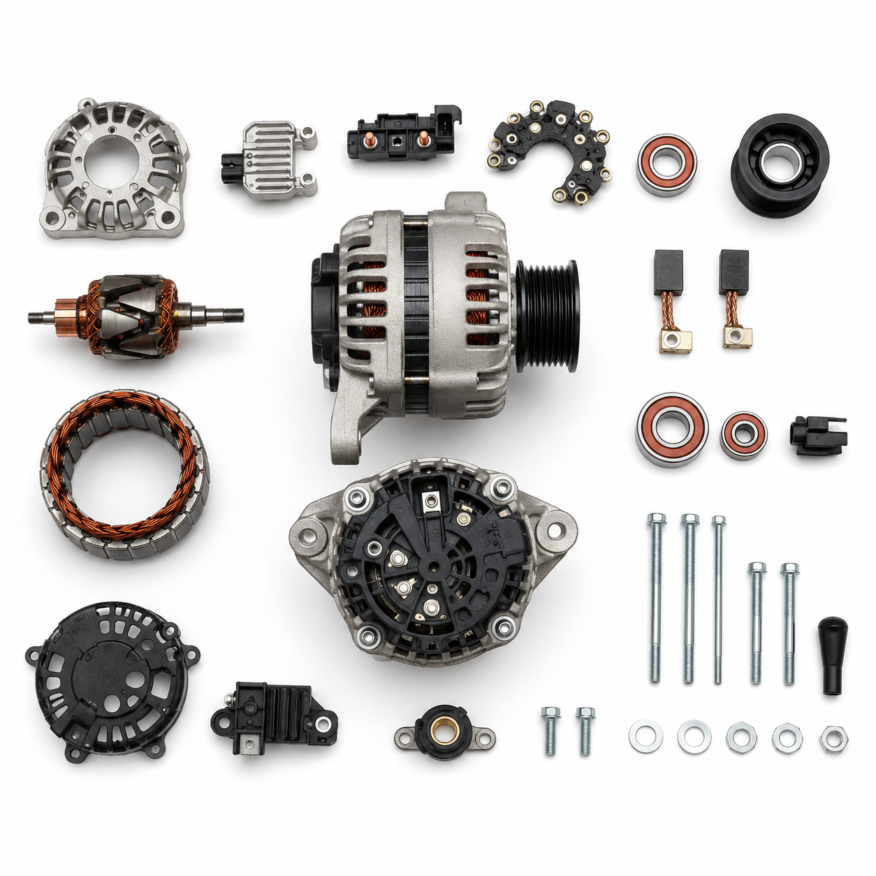 Assortment of starter and alternator parts