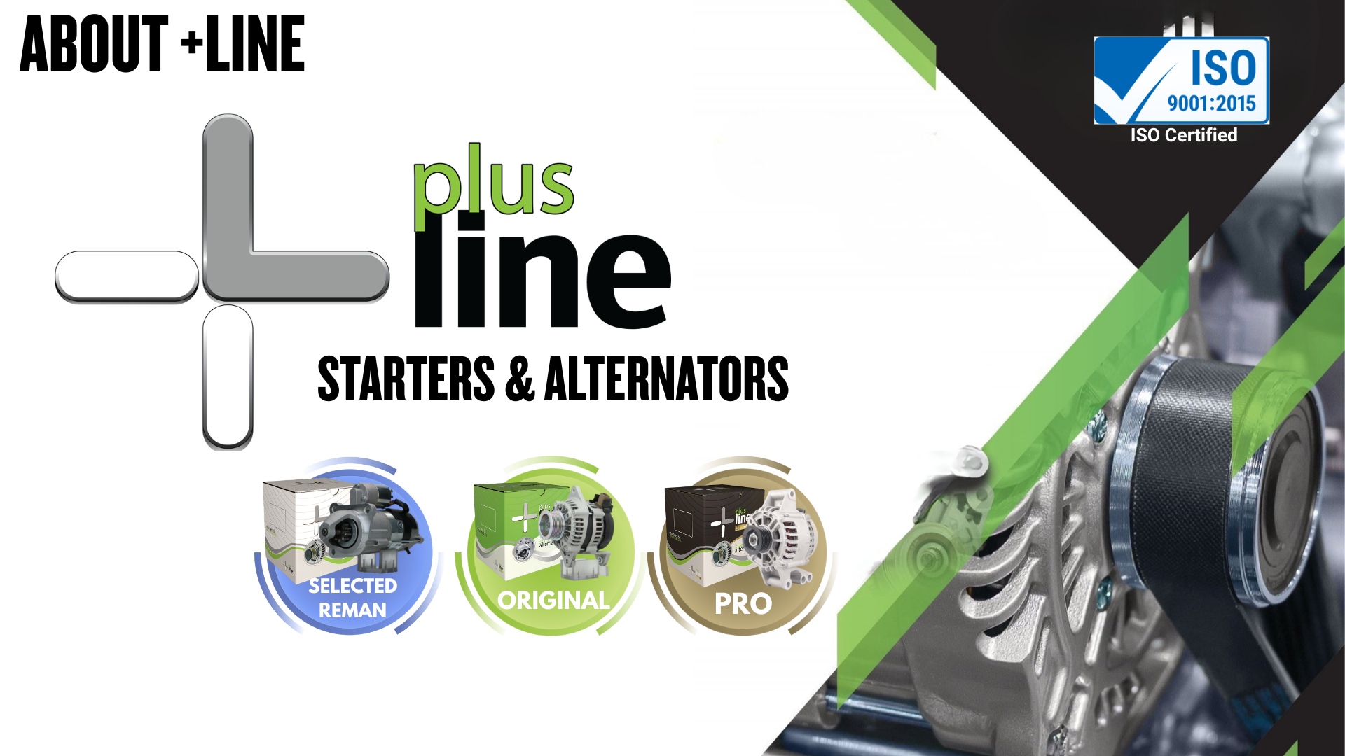 PlusLine starters and alternators packaging with Selected Reman, Original and Pro ranges